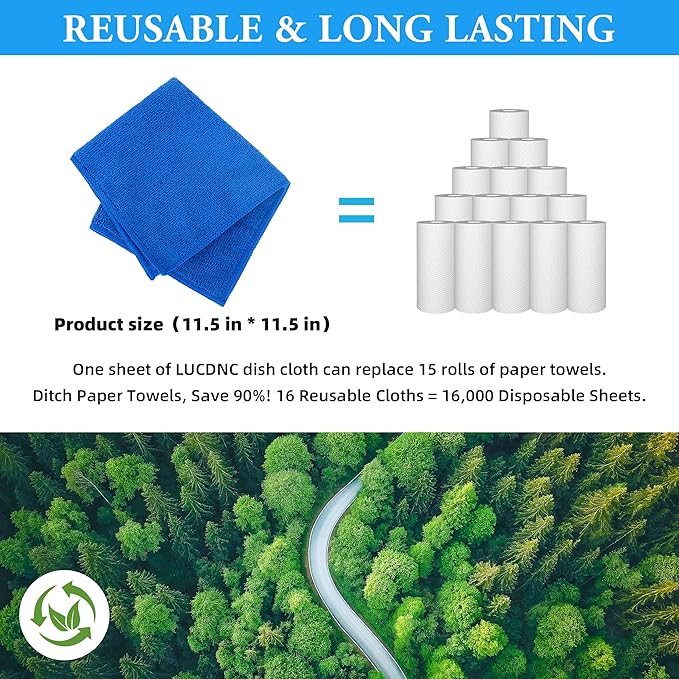 Microfiber Cleaning Cloths 16 Pack 8 Color Cleaning Rags for Housekeeping Home Kitchen Bathroom Car,11.5"X11.5" Soft Lint Free Wet and Dry Use Dusting Cleaning Supplies Towels