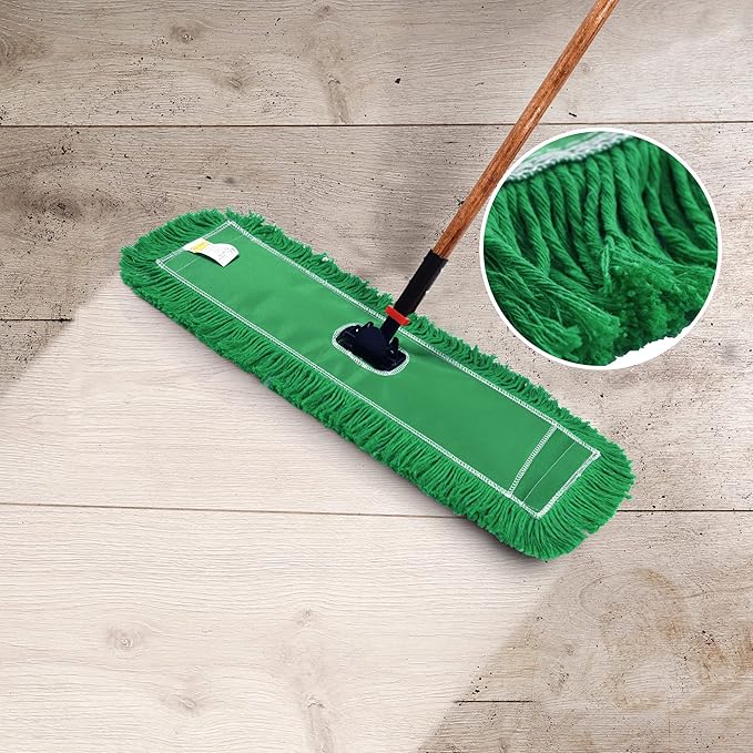 Matthew Cleaning 24'' Industrial Strength Cotton Dust Mop Refill Washable Replacement Heads for Residential & Commercial Use Fit Standard Dust Mop Frames, Hardwood,Concrete Floors Green 3 Pack
