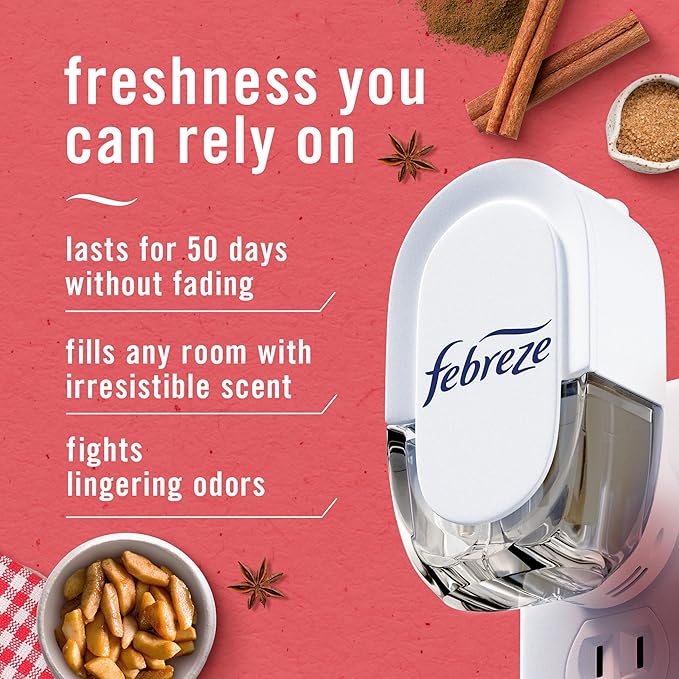Febreze Plug In Air Freshener Scented Oil Refill Baked Cinnamon Apples, 4ct