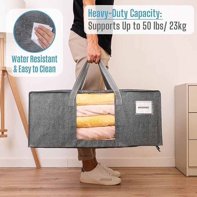 VENO 2 Pack Moving Bags Extra Large Storage Bags for College Move-In, Heavy-Duty Storage Totes, Packing Boxes, and Wardrobe Moving Supplies - Durable Laundry Bags for Clothes (Gray w/Window, 2 Pack)