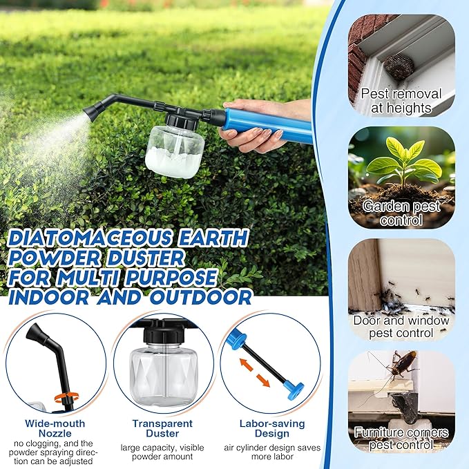 Qualirey 1 Pack Diatomaceous Earth Duster, 250ml Garden Powder Applicator Dispenser, Bulb Duster Sprayer, Home Powder Applicator, Puffer Sprayer for Multi Purpose Indoor & Outdoor (Blue)