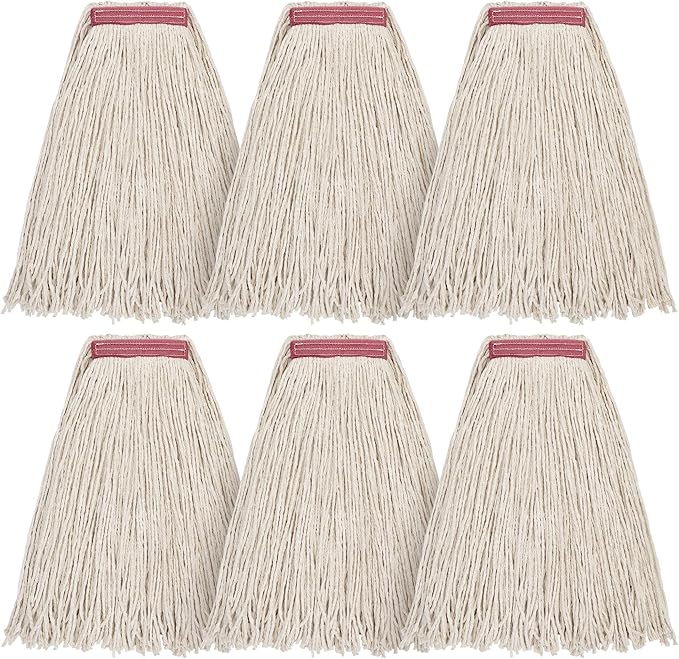 Matthew Cleaning 20oz 6Pack Cotton Floor Mop,Cotton Looped-Open String Heavy Duty String Refills, Universal Headband Blend Material,Mop Head Replacement for Home, Industrial and Commercial Use(White)