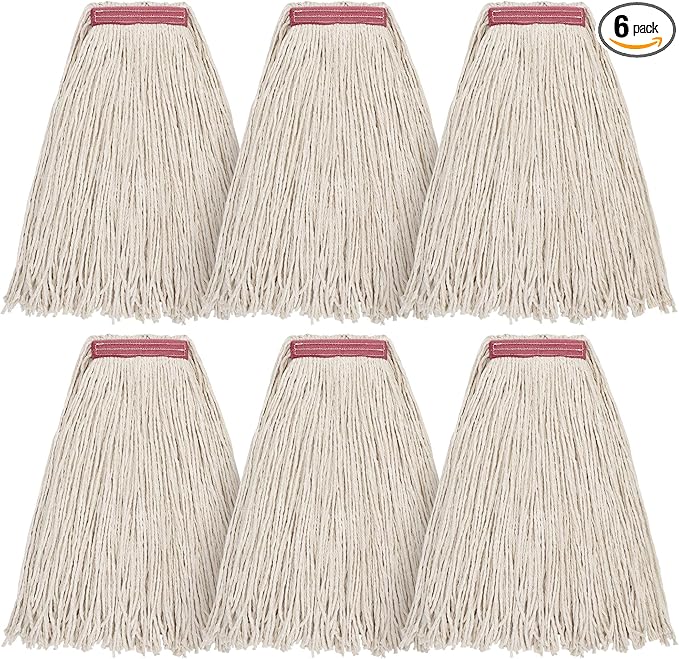 Matthew Cleaning 16oz 6Pack Cotton Floor Mop,Cotton Looped-Open String Heavy Duty String Refills, Universal Headband Blend ,Mop Head Replacement for Home, Industrial and Commercial Use(White)