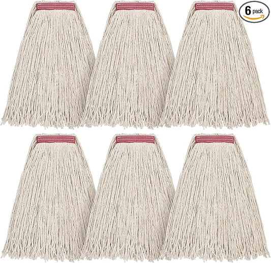 Matthew Cleaning 16oz 6Pack Cotton Floor Mop,Cotton Looped-Open String Heavy Duty String Refills, Universal Headband Blend ,Mop Head Replacement for Home, Industrial and Commercial Use(White)