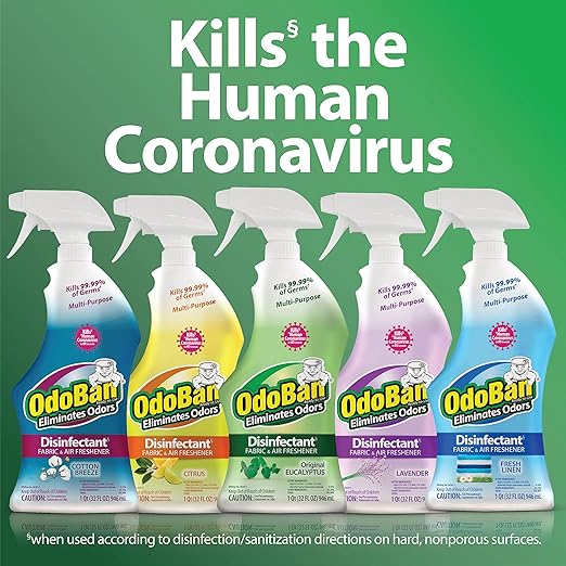 OdoBan Ready-to-Use Disinfectant and Odor Eliminator, Set of 12 Spray Bottles, 32 Ounces Each, Lavender Scent