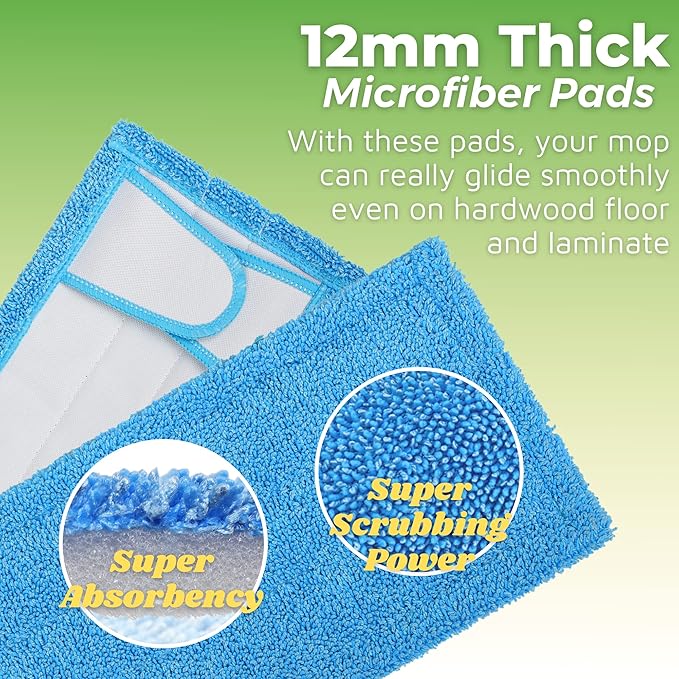 Reusable Microfiber Mop Pad for Swiffer Sweeper, 12.5'' Refill Washable for Hard Floor Baseboard Cleaning, Wet/Dry Cleaning, 2 Pack