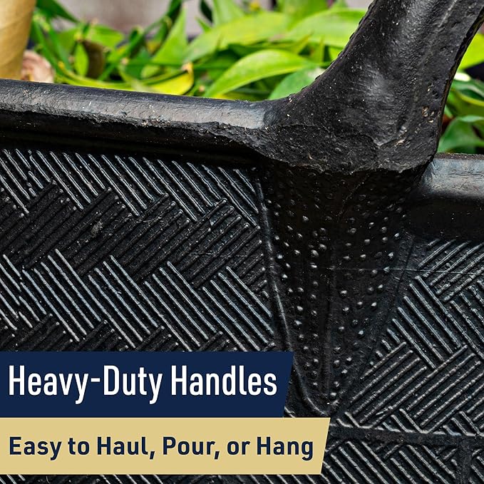 Large Bucket with Handles - 30L/8-Gal Natural Rubber Bucket - Multi Use Yard Waste Bin, Harvesting Basket for Gardening, or Utility Tub for Soaking and Washing Laundry by Kings County Tools (Black)