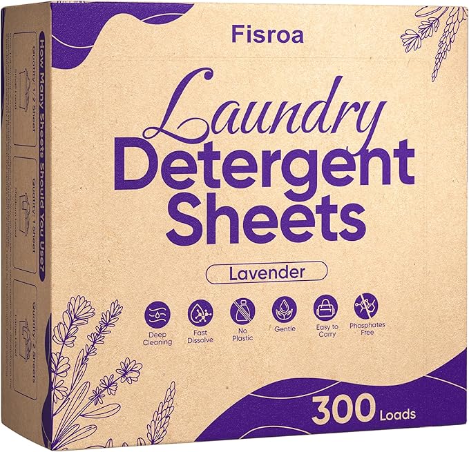 Lavender Laundry Detergent Sheets Travel Eco-friendly 300 Loads Fisroa Clothes Washing Detergent Sheets Plastic-Free Washer Strips Liquidless Laundry Strips Tablet