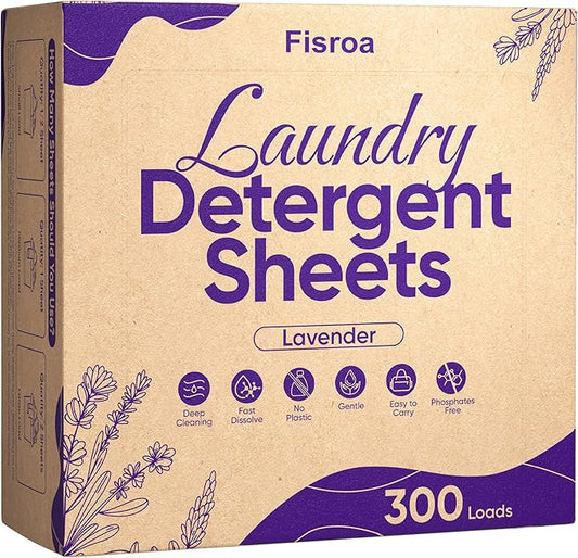 Lavender Laundry Detergent Sheets Travel Eco-friendly 300 Loads Fisroa Clothes Washing Detergent Sheets Plastic-Free Washer Strips Liquidless Laundry Strips Tablet