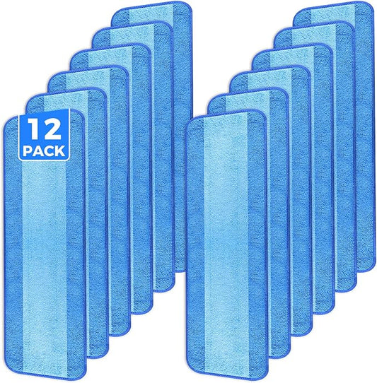 12-Pack Microfiber Cleaning Pads, 18-Inch Microfiber Mop Pads Compatible with Bona Mop, Washable and Reusable Mop Pad Refills for Hardwood Tile Laminate Floors