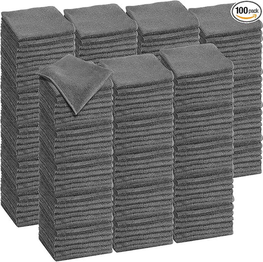 Tenare 100 Count 12'' x 12'' Microfiber Cleaning Cloths Reusable Cleaning Rags Bulk Microfiber Towels Softer Highly Absorbent Washcloths for House Kitchen Car Window(Dark Gray)