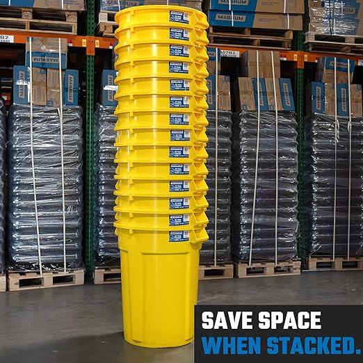 Magnum 55 Gallon Trash Can, High-Vis Yellow, Construction Grade, Heavy Duty Plastic, Jobsite Ready for Handling and Holding Garbage CMTC-C000-55Y04 (4 Pack)