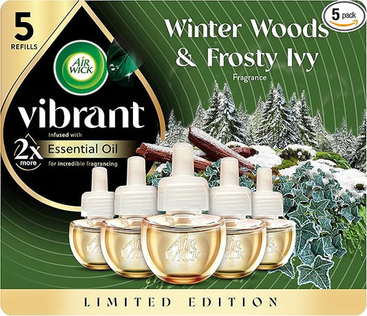 Air Wick Plug In Advanced Scented Oil,Winter Woods + Frosted Ivy,Air Fresheners for Home Long Lasting,Home Room Fresheners,Air Freshener Plug In, House Essentials for Small Spaces + Large Spaces,5 ct