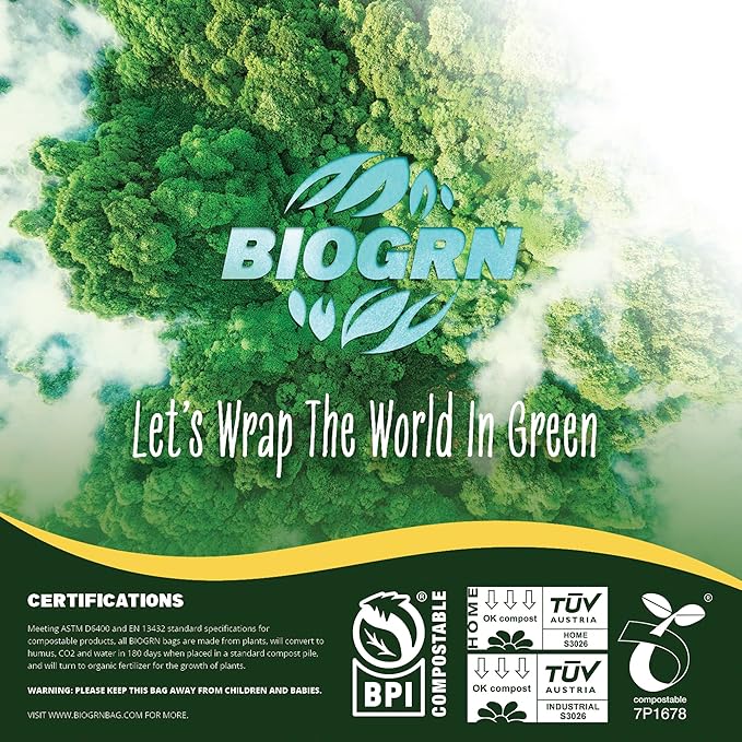 30-33 Gallon Compostable Trash Bags Flat-Top 30 Bags Heavy Duty1.57 Mil, 124.92 Liter Large Lawn and Yard Waste Bag green for Outdoor Garden ASTM D6400, US BPI and OK Compost Home Certified