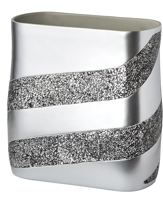 Creative Scents Silver Mosaic Bathroom Trash Can 2.11 Gal / 8L - Decorative Waste Basket for Bathroom - Durable Slim Small Garbage Can for Bathroom, Powder Room, Bedroom or Living Room Decor