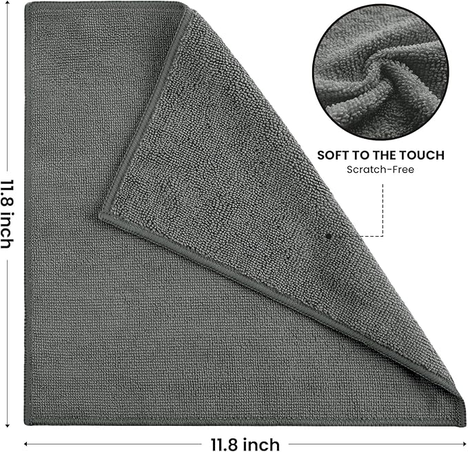 Microfiber Cleaning Cloth, 12 Pack Grey Cleaning Rags for Housekeeping, Reusable Microfiber Towels for Car, Kitchen, Bathroom and Household Cleaning Supplies, 11.8"X11.8"