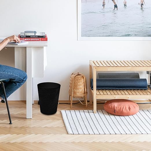 1.8 Gallons Small Trash Can, Decorative Wastebasket, Modern Leaf Pattern Design, Polypropylene Trash Can for Bathroom, Bedroom, Office (2, Black)