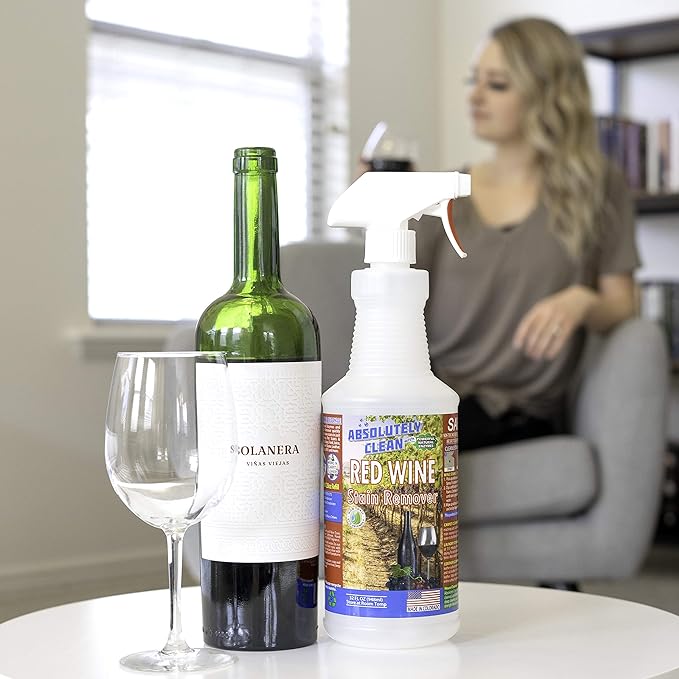 Amazing Red Wine Stain Remover – Natural Enzymes Eliminate Wine Stains Fast - Cleans Carpet, Upholstery, Clothing, Table Cloth & More - USA Made (32oz)