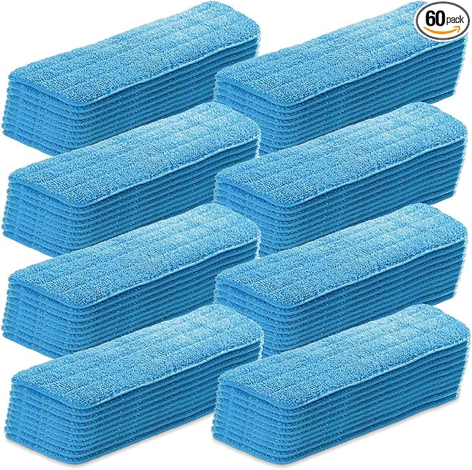 60 Pack Microfiber Mop Pads Machine Washable Cleaning Flat Mop Head Replacement Reusable Household Pads for Hardwood and Hard Surface Floor Cleaning and Scrubbing