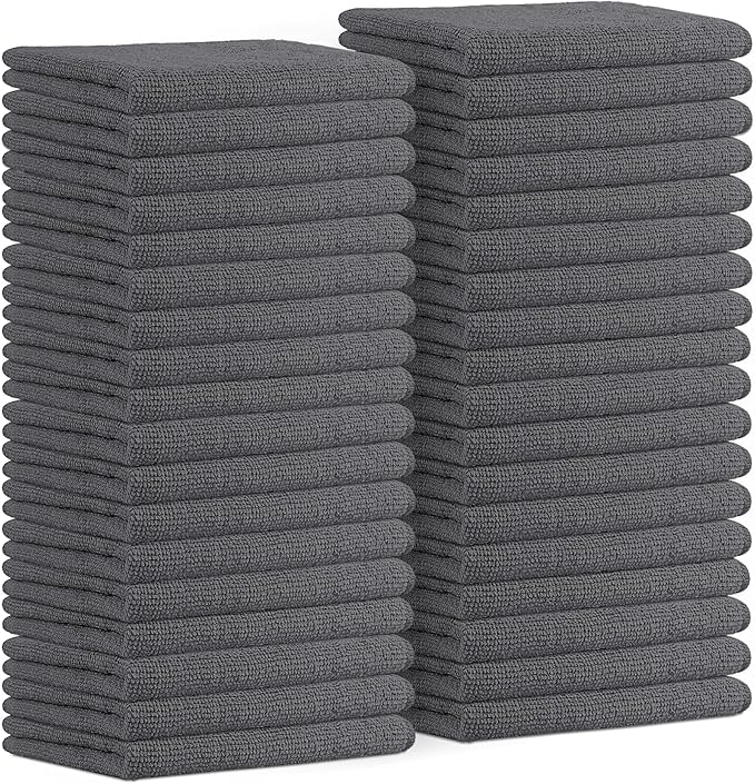 Avalon Towels Microfiber Cleaning Cloths (Value Pack of 36) Size 16" x 16", Highly Absorbent Cleaning Rags, Lint Free Cleaning Towels, Reusable and Washable, Microfiber Towels for Cars (Grey)
