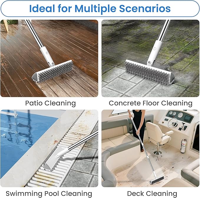 Floor Scrub Brush and Grout Brush with Long Handle–Deck Brushes for Scrubbing Heavy Duty, Stiff Bristles for Outdoor, Patio, Shower, Garage, Tile and Concrete Floor Cleaning 55 inches