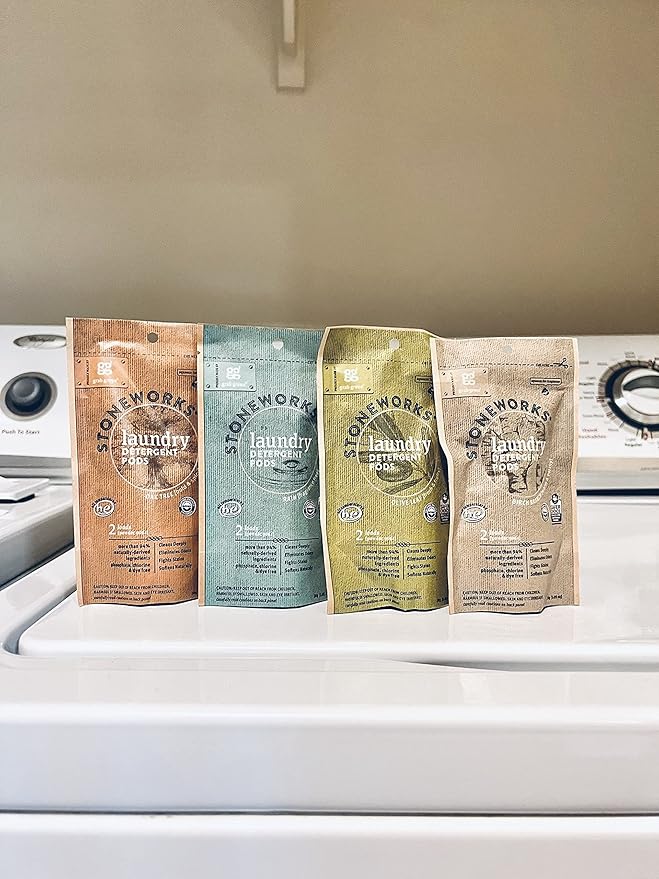 Grab Green Stoneworks Laundry Detergent Pods Sample Kit, 10 Count, Birch Branch, Fragrance Free Rain, Oak Tree, Olive Leaf, Rose Petal Scents, Plant a