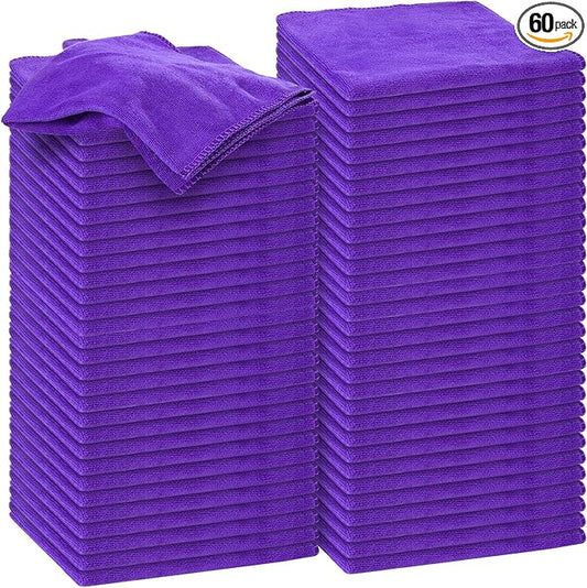 Nuenen Microfiber Cleaning Cloths for Cars 16 x 16 Inch Ultra Absorbent Car Towels Drying Reusable Cleaning Supplies House Kitchen Window Microfiber Towel(Purple,60 Pcs)