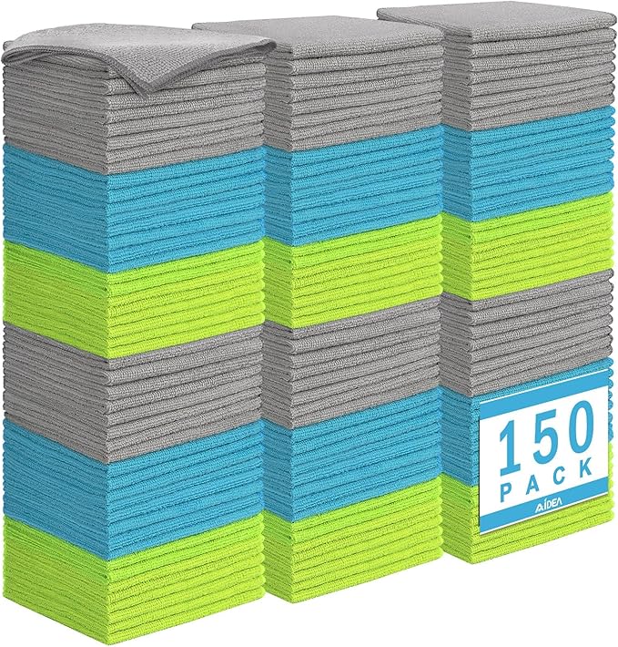 AIDEA Microfiber Cleaning Cloth-150PK, Soft Microfiber Towels for Cars, Absorbent Cleaning Rags, Lint-Free Streak-Free Wash Cloths for House, Kitchen, Window(12in.x12in)