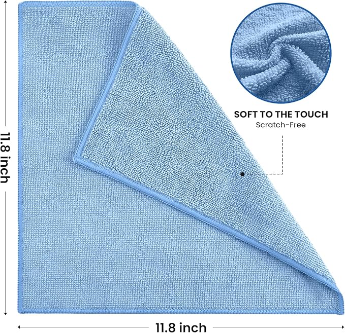 Microfiber Cleaning Cloth, 12 Pack Blue Cleaning Rags for Housekeeping, Reusable Microfiber Towels for Car, Kitchen, Bathroom and Household Cleaning Supplies, 11.8"X11.8"