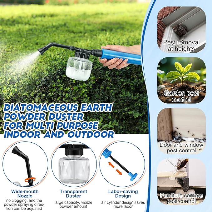 Qualirey 2 Pack Diatomaceous Earth Duster, 250ml Garden Powder Applicator Dispenser, Bulb Duster Sprayer, Home Powder Applicator, Puffer Sprayer for Multi Purpose Indoor & Outdoor (Blue)