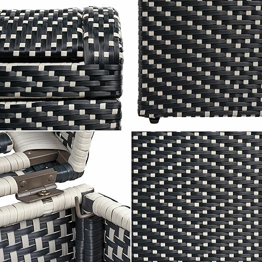 happimess HPM1201E Darla 14.27-Gallon All-Weather Wicker/Metal Swing Top Hideaway Outdoor Trash Can, Dark Navy/White, Classic, Coastal, Casual Wastebin for Backyard, Patio, Porch, Kitchen