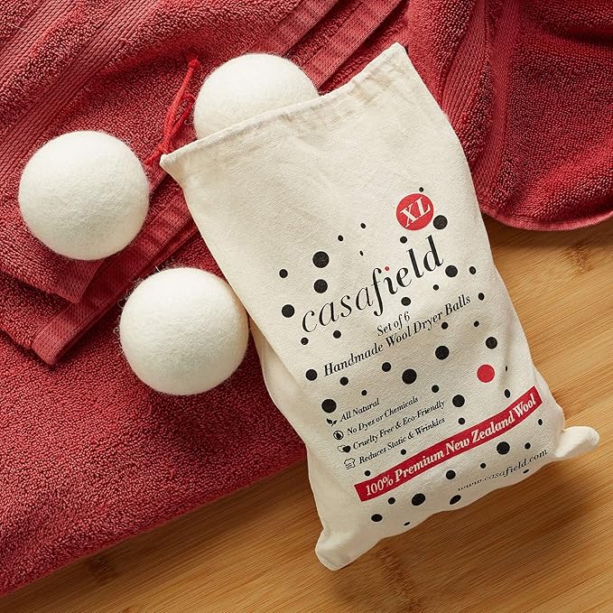 Casafield Wool Dryer Balls Set of 6, Extra Large Organic Handmade 100% New Zealand Wool, Natural Laundry Fabric Softener
