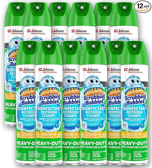 SC Johnson Professional, Scrubbing Bubbles Multipurpose Bathroom Cleaner & Disinfectant Aerosol, 25 Oz (Pack of 12)