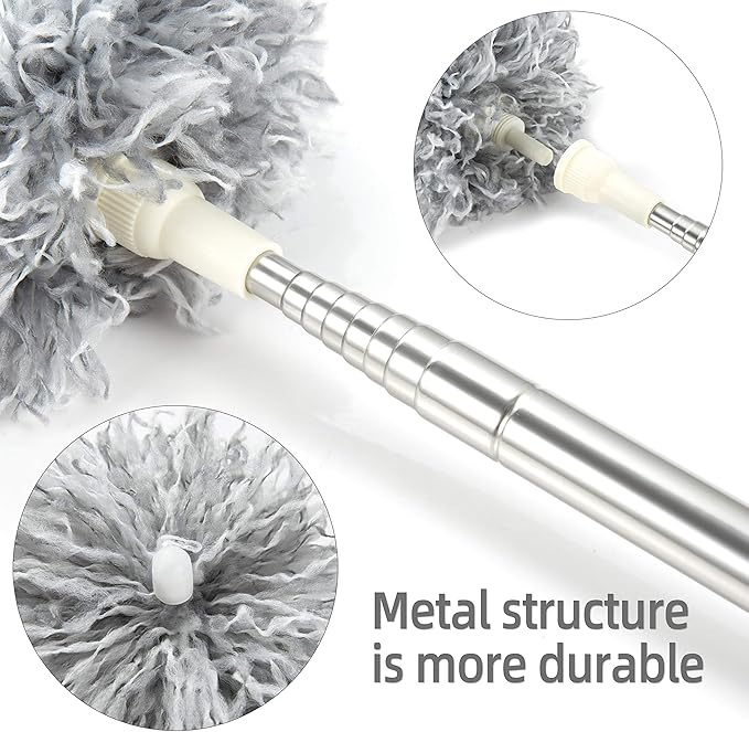 Microfiber Duster with Extension Pole,Washable Bendable Head Ceiling Fan Duster,15-100 inch Wet or Dry Dust Collect Telescoping Dusters for Cleaning Ceiling Fan,High Ceiling,Furniture