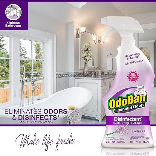 OdoBan Ready-to-Use Disinfectant and Odor Eliminator, Set of 12 Spray Bottles, 32 Ounces Each, Lavender Scent