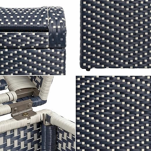 happimess HPM1201B Darla 14.27-Gallon All-Weather Wicker/Metal Swing Top Hideaway Outdoor Trash Can, Navy/White, Classic, Coastal, Casual Wastebin for Backyard, Patio, Porch, Kitchen