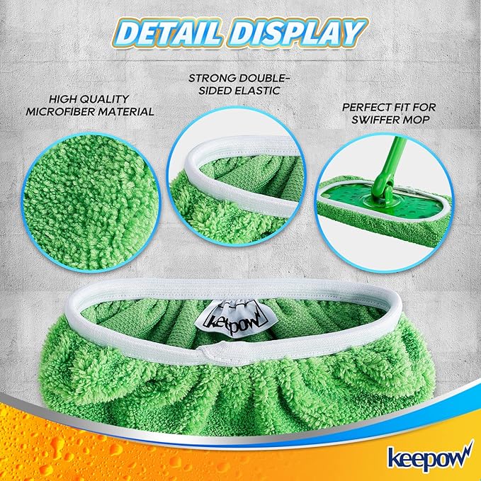 KEEPOW Reusable Mop Pads Compatible with Swiffer Sweeper Mop, Dry Sweeping Cloths for Swiffer Pads, 8 Pack Washable Microfiber Wet Mopping Cloth Refills for Surface/Hardwood Floor Cleaning