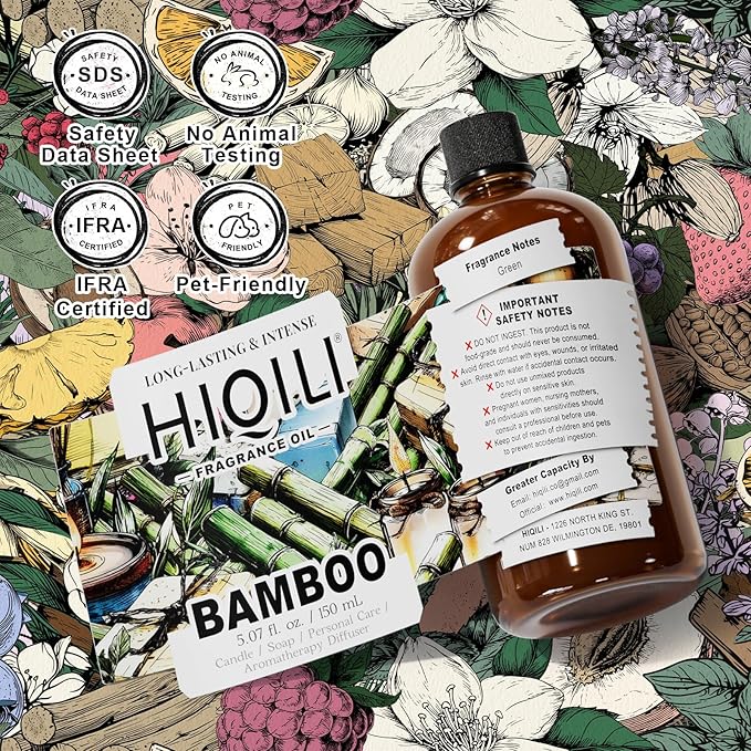 HIQILI Bamboo Fragrance Oil for Scent Diffuser, Idea for Candle & Soap Making, DIY Room Air Fresheners, New Car Scent - 5.07 Fl Oz
