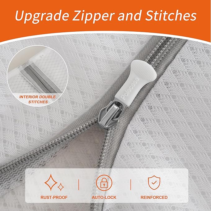 Polecasa 2Pcs 24 x 24 Inches Extra Durable 125g Diamond Mesh Laundry Bags with Sturdy Zipper for Delicates, Protect Clothes in Washing Machine, Laundry Room Essentials for College, Dorm (2 XL-Large)