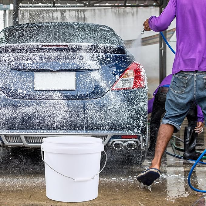 4 Pack 4 Gallon/15 L Food Grade Buckets, Plastic Bucket with Sealed Lid, White