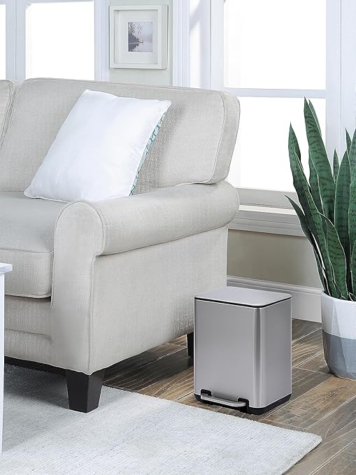 SunnyPoint 6 Liter(1.58 Gallon) Small Trash Can with Plastic Inner Buckets; Rectangle Bathroom, Office, Kitchen, and Bedroom Step On and Slow Close (S.N)
