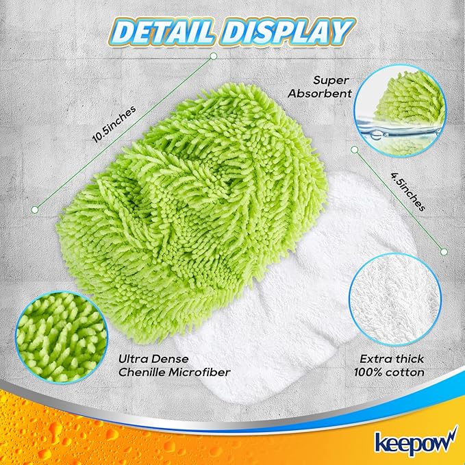KEEPOW Reusable Dry Sweeping/Wet Mopping Cloths Compatible with Swiffer Sweeper, Washable Microfiber Mop Pads Refills for Hard-Surface/Hardwood Floor Cleaning, 6-Pack (Mop is Not Included)