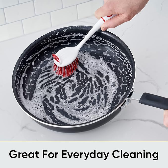 Dish Brush with Handle Vegetable Brush Double Sided Cleaning Brush Scrubber Non Scratch Scrub Brushes Kitchen Brush for Cooking, Foods- Fruits/Potatoes/Veggies, Sinks, Bath-Red, Superio