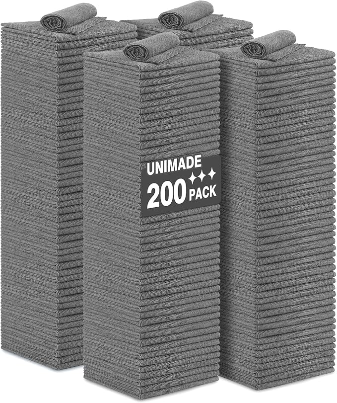 Microfiber Cleaning Cloth, 200 Pack Microfiber Towels for Cars Reusable Shop Rags Bulk Lint Free Cleaning Towels for Car Kitchen Automotive Bar Mechanic Restaurant Garage, 11.5"x 11.5", Grey