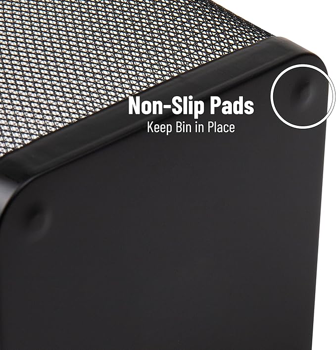 Mind Reader Mesh Trash Can, Waste Paper Basket, Square, Office, Metal Mesh, Set of 2, Black