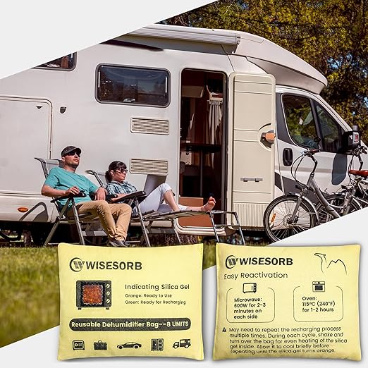 Rechargeable Gun Safe Dehumidifier, 4 Packs 8U Indicating Desiccant Packs with Transparent Window for Storage Reusable Silica Gel Packets Moisture Absorbers Safe Dehumidifier