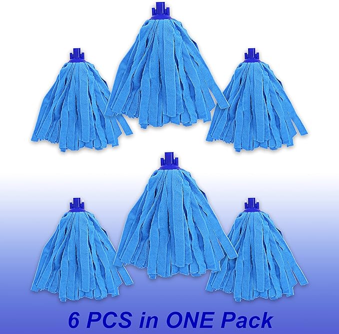 6 PCS Blue Microfiber Mop Replacement Compatible with All Standard US Threading Pole &0.8" Diameter Mop Handle