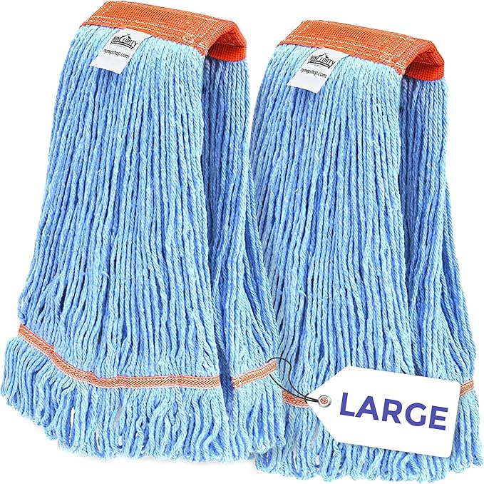 Nine Forty 2-Pack Industrial and Commercial-Grade Looped End Wet Mop Head Refill - Heavy Duty 20 Inch 4-Ply Premium Synthetic Yarn - for Optimal Absorption and Durability - Blue (2 Pack, Large)