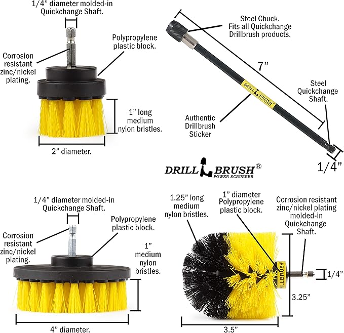 Drillbrush Power Scrubber Brush Set - Drill Brush Attachment - Bathroom Cleaner Scrub Brush - Toilet Brush Cleaning Supplies - Glass Shower Door Cleaner - Powered Tile Cleaner Bathtub Scrubber