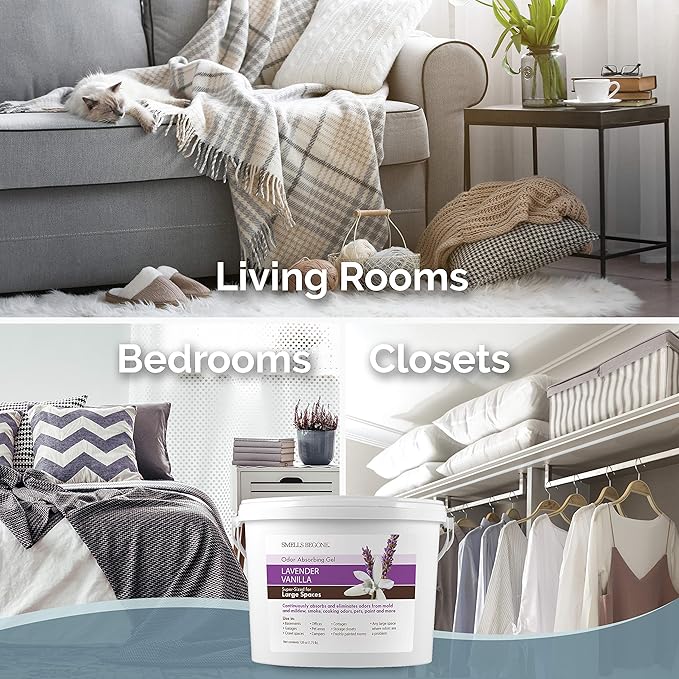 SMELLS BEGONE 1-Gallon Odor Absorber Gel - Air Freshener & Odor Eliminator for Homes, Garages & Commercial Buildings - Industrial Size - Lavender Vanilla Scent